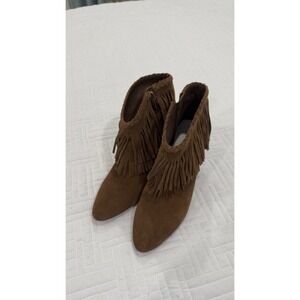 Brown Vince‎ Camuto suede fringe ankle boots heel womens size 10